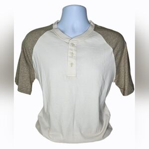 NWT Ruff Hewn Men's Button Short Sleeve Henley Tan/Cream Size M